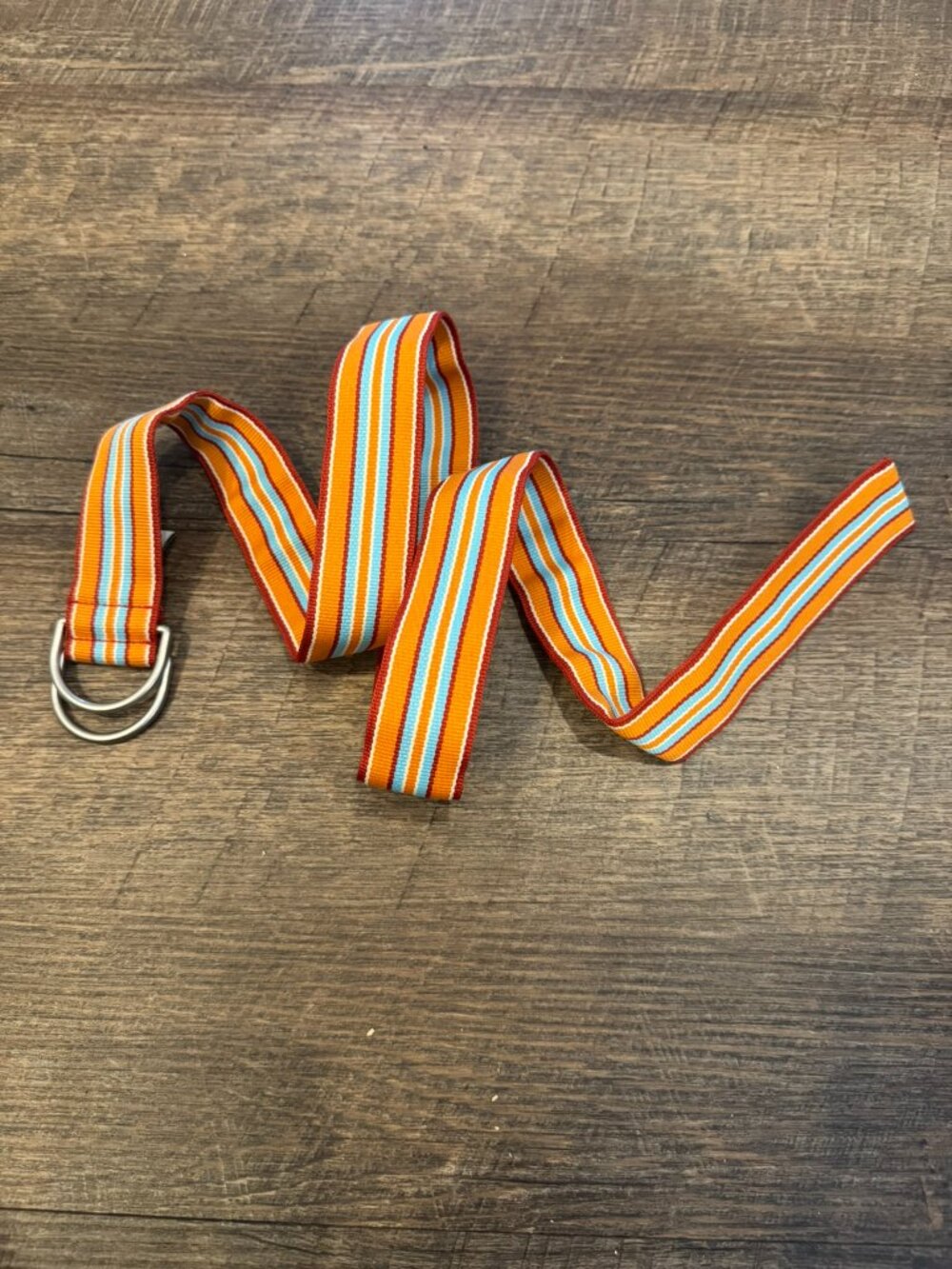 L.L. Bean Orange Aqua White Ribbon 1.25" Belt with D Ring - Women's Size Small